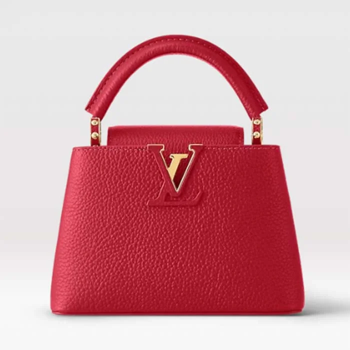 Louis Vuitton Petite Malle bags with a hard - shell structure for uniquenessLouis Vuitton LV Women Capucines Mini Handbag Scarlet Red Taurillon Cowhide Leather