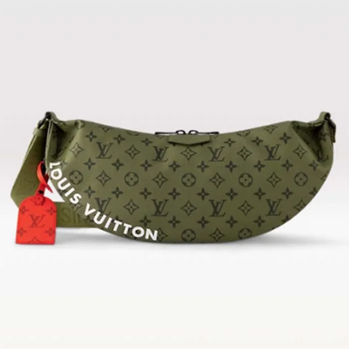 Ladies Louis Vuitton shoulder bags with a tassel decoration for charmLouis Vuitton LV Unisex Hamac Bag Khaki Green Vermillion Red Monogram Coated Canvas Cowhide Leather