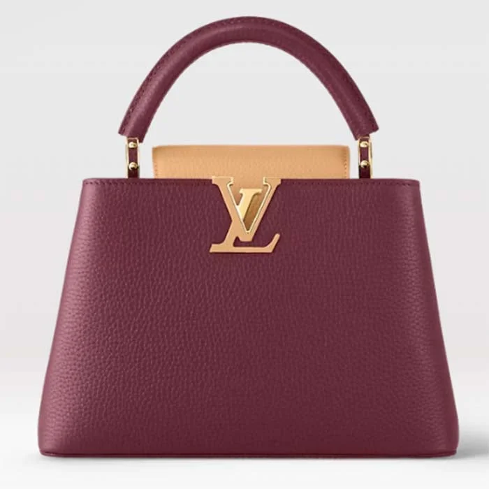 Louis Vuitton handbags with a patent - leather finish for a shiny lookLouis Vuitton LV Women Capucines BB Handbag Griotte Red Arizona Taurillon Cowhide Leather