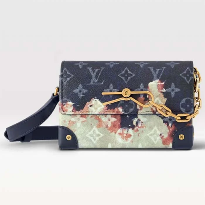 Louis Vuitton handbags with a beaded trim for a touch of glamourLouis Vuitton Unisex LV Steamer Wearable Wallet Ink Blue Monogram Bleach Coated Canvas