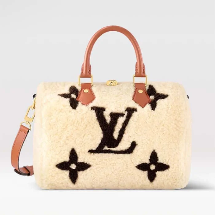 Louis Vuitton Twist bags with a contrast - colored interior for visual interestLouis Vuitton LV Women SKI Speedy Bandoulière 25 Cream/Brown Shearling Cowhide-Leather