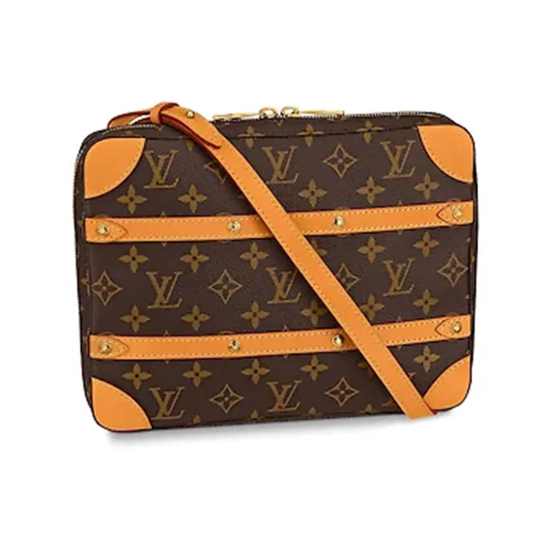 Louis Vuitton handbags with a patent - leather finish for a shiny lookLouis Vuitton LV Unisex Soft Trunk Messenger PM Monogram Canvas