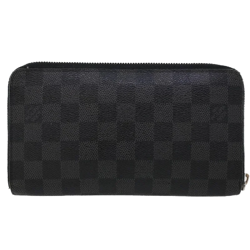 Ladies Louis Vuitton shoulder bags with a magnetic - closure flap for easeLOUIS VUITTON Damier Graphite Illustre Zippy Organizer Wallet N63002 Auth 45567