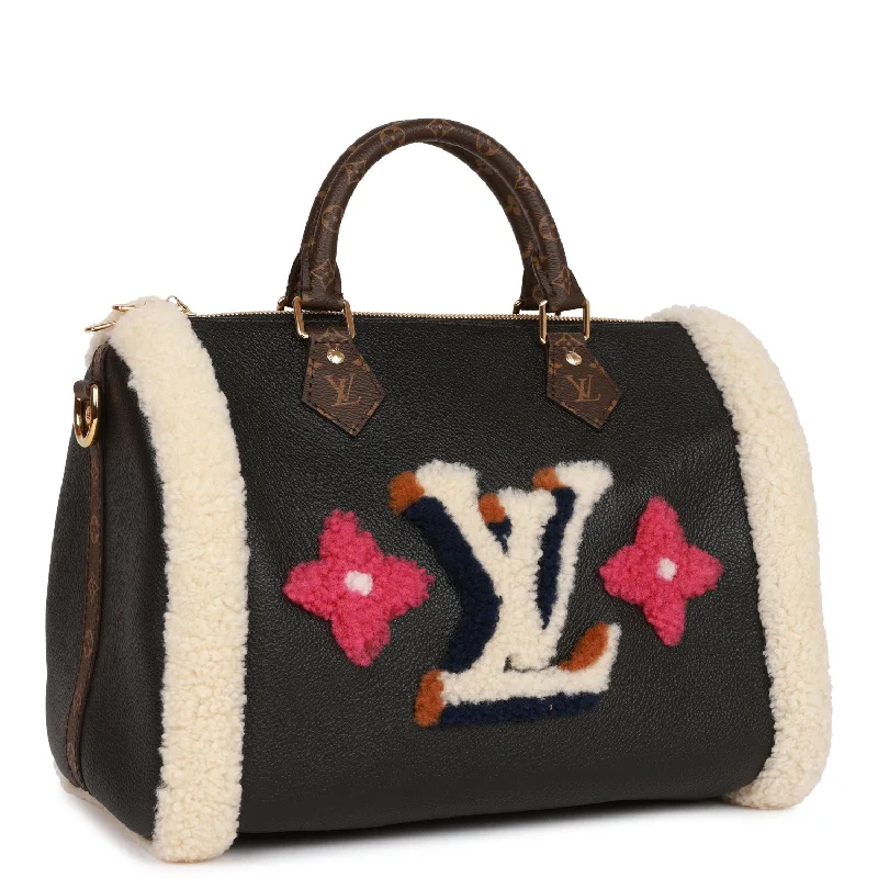 Louis Vuitton bags with a detachable mirror inside for on - the - go touch - upsLouis Vuitton Teddy Monogram Shearling Speedy 25 Bandouliere