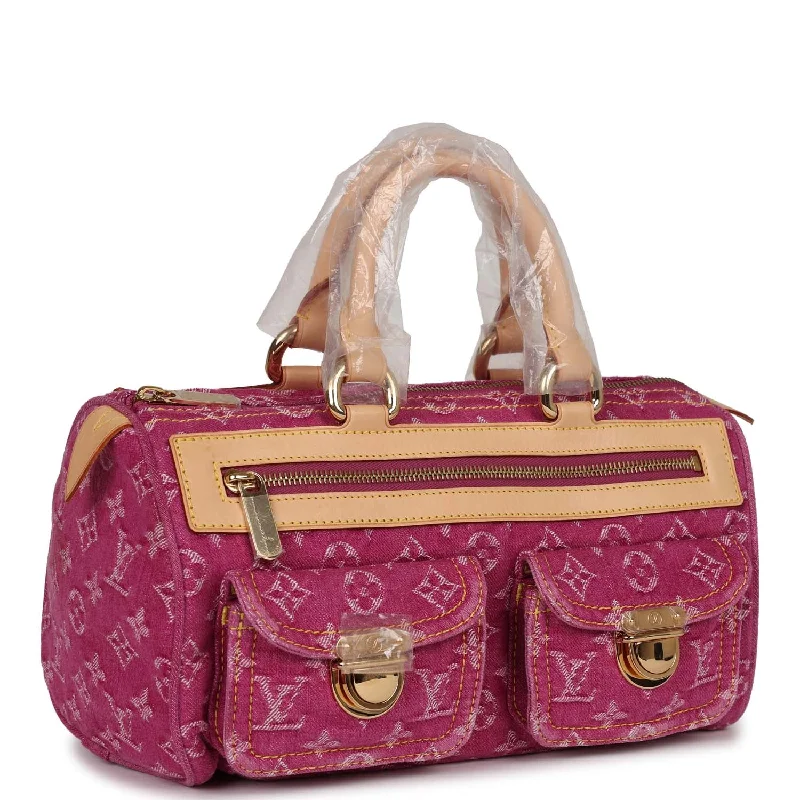 Louis Vuitton bags with a chain - link trim and a leather body for a modern edgeVintage Louis Vuitton Neo Speedy Pink Denim Monogram Gold Hardware