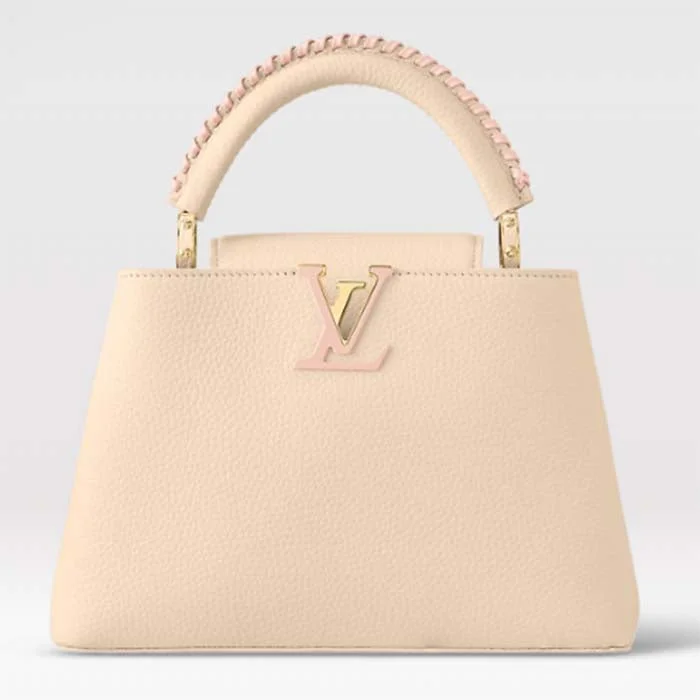 Ladies Louis Vuitton Petite Malle bags with a star - shaped charm for cutenessLouis Vuitton LV Women Capucines BB Handbag Cream Beige Pearly Pink Taurillon Cowhide Leather