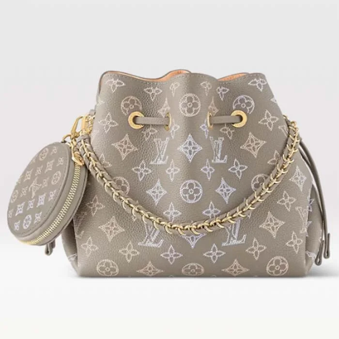 Louis Vuitton bags with a zippered interior pocket for better organizationLouis Vuitton LV Women Bella Bucket Bag Gray Mahina Perforated Calfskin Leather Microfiber Lining