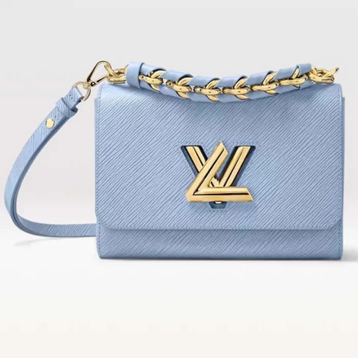 Louis Vuitton backpacks with a padded laptop compartment for travelLouis Vuitton LV Women Twist MM Bleu Nuage Blue Epi Grained Smooth Cowhide Leather