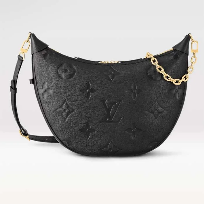 Ladies Louis Vuitton Petite Malle bags in a pastel color for a soft lookLouis Vuitton LV Women Loop Hobo Black Monogram Empreinte Embossed Grained Cowhide Leather