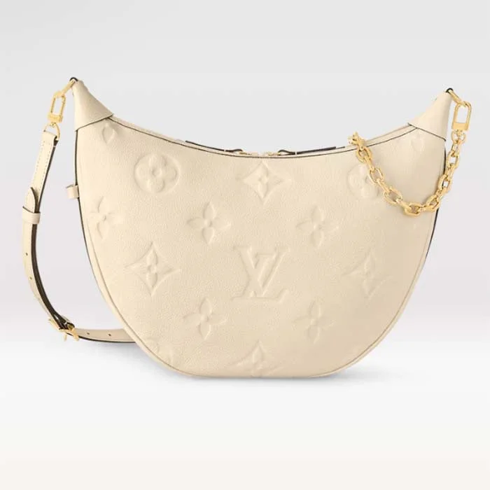 Louis Vuitton Alma bags with a monogram - embossed leather surfaceLouis Vuitton LV Women Loop Hobo Cream Monogram Empreinte Embossed Grained Cowhide Leather