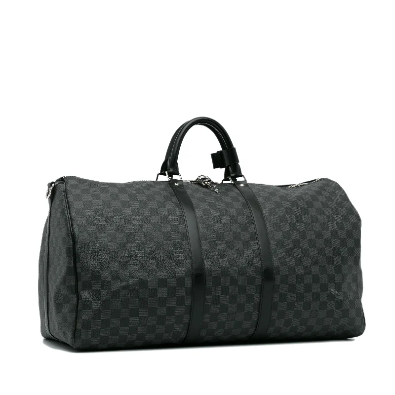 Ladies Louis Vuitton shoulder bags with a single - handle silhouetteLouis Vuitton Damier Graphite Keepall Bandouliere 55 (SHG-xrkvxr)