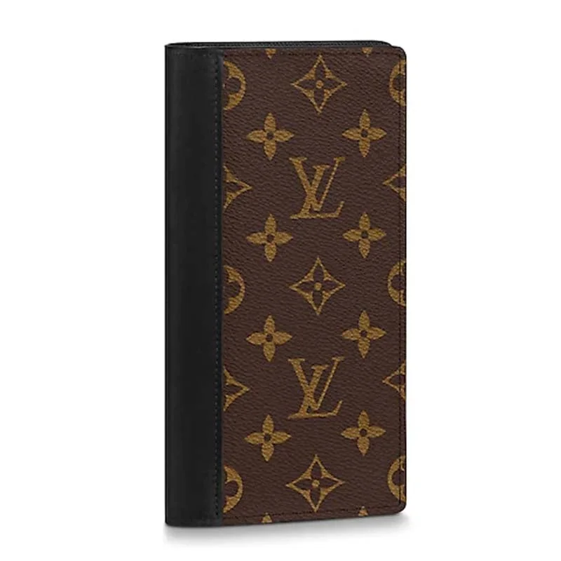 Louis Vuitton Petite Malle bags with a hard - shell structure for uniquenessLouis Vuitton LV Unisex Brazza Wallet Monogram Macassar Coated Canvas