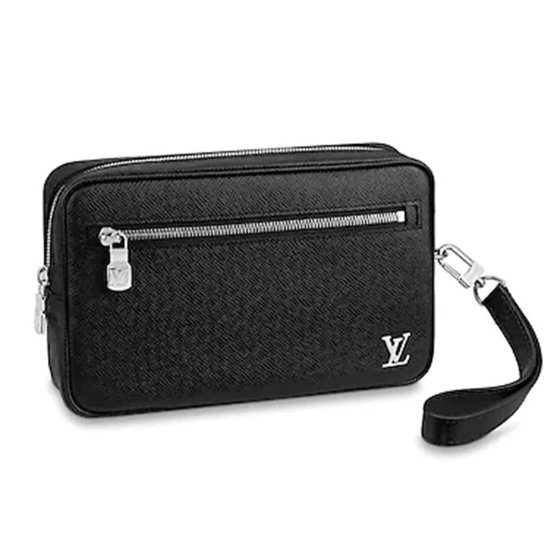 Louis Vuitton handbags with a beaded trim for a touch of glamourLouis Vuitton LV Men Pochette Kasai Taiga Cowhide Leather-Black