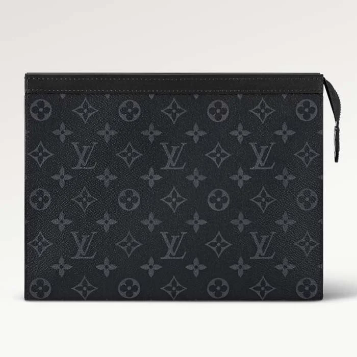 Louis Vuitton bags with a chain - link trim and a leather body for a modern edgeLouis Vuitton LV Unisex Pochette Voyage MM Black Grey Monogram Eclipse Canvas