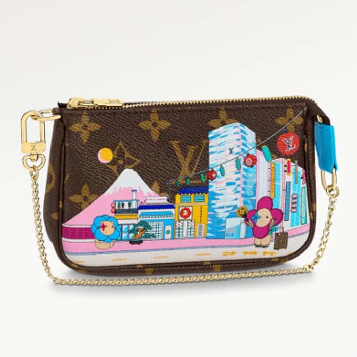 Louis Vuitton Twist bags with a contrast - colored interior for visual interestLouis Vuitton LV Women Mini Pochette Accessoires Blue Monogram Coated Canvas