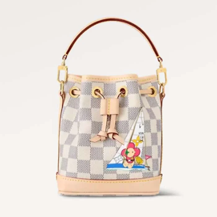 Louis Vuitton tote bags with a spacious interior and multiple pocketsLouis Vuitton LV Women Nano Noé Bucket Bag Dragon Fruit Pink Damier Azur Coated Canvas