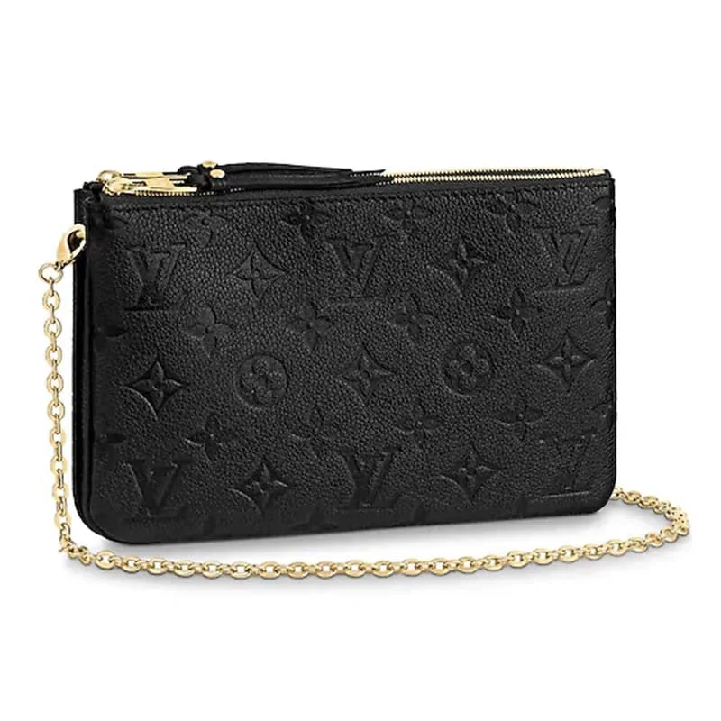 Louis Vuitton bags with a snap - button closure and a decorative charm for styleLouis Vuitton LV Women Double Zip Pochette Two-Tone Monogram Empreinte