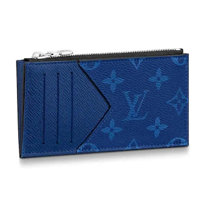 Louis Vuitton bags with a magnetic snap closure for easy accessLouis Vuitton LV Unisex Coin Card Holder Monogram Canvas Taiga Leather