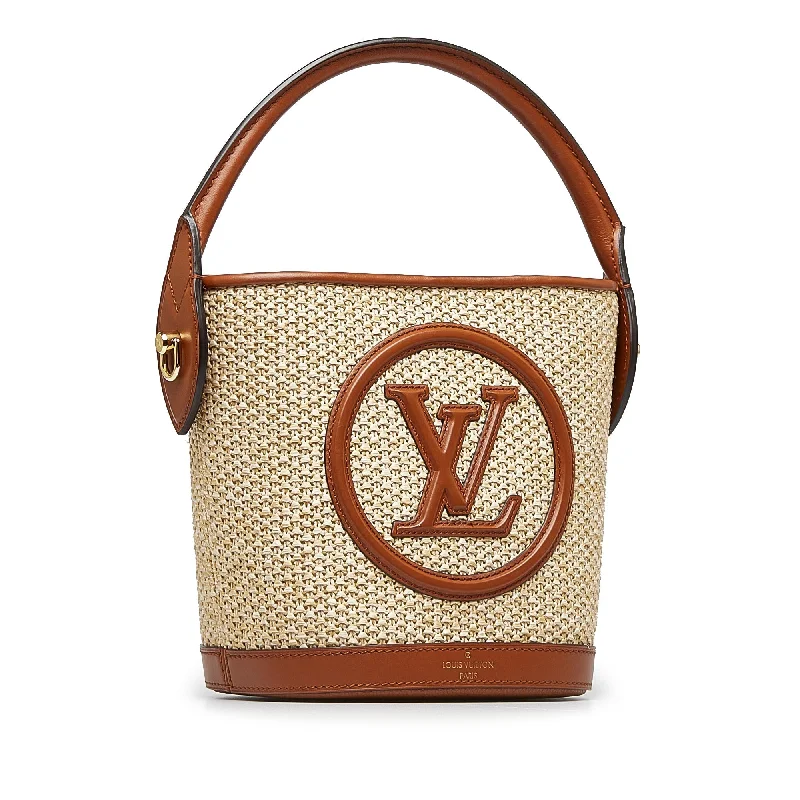 Louis Vuitton Petite Malle bags with a hard - shell structure for uniquenessLOUIS VUITTON Raffia Petit Bucket Bucket Bag