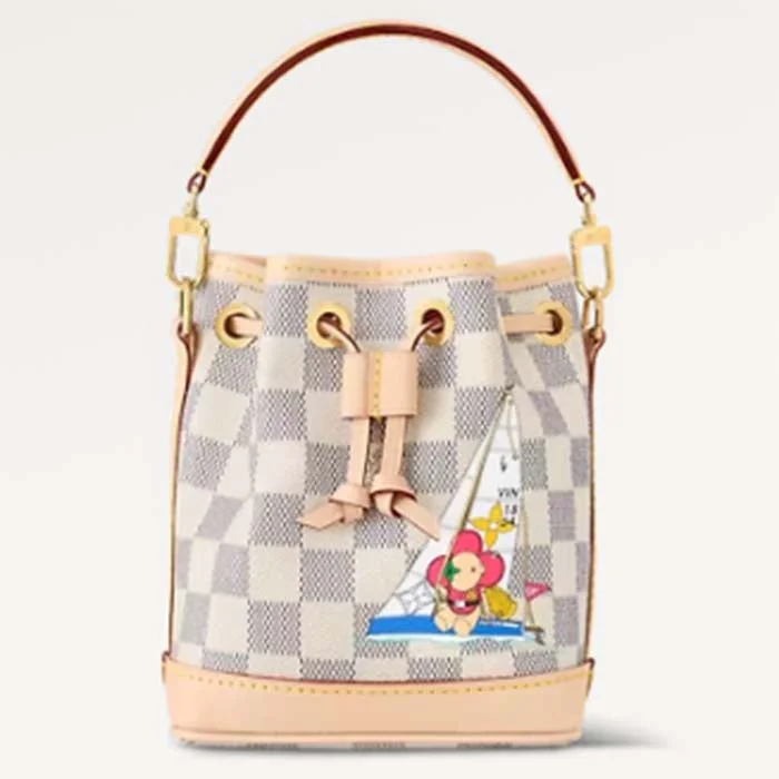 Small - sized Louis Vuitton Pochette Metis bags for a compact carryLouis Vuitton LV Women Sac Nano Noé Dragon Fruit Pink Damier Azur Coated Canvas