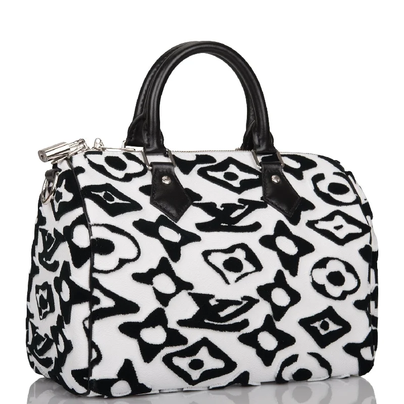 Louis Vuitton backpacks with a padded laptop compartment for travelLouis Vuitton x UF Black and White Tufted Monogram Speedy Bandouliere 25