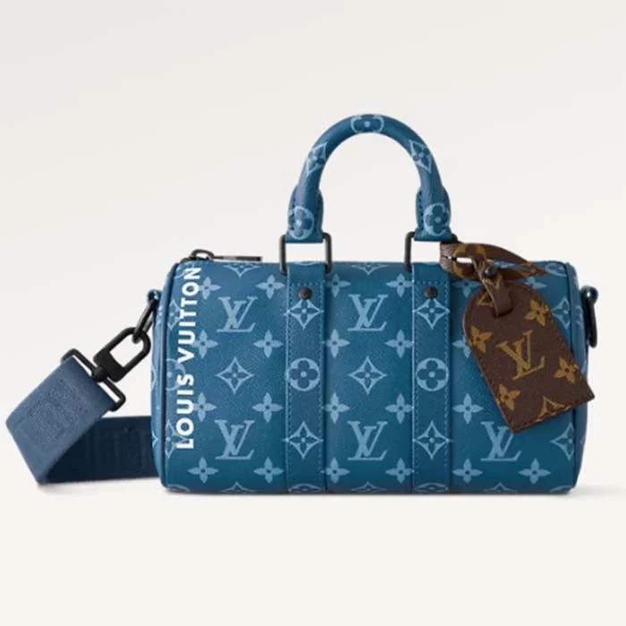 Louis Vuitton Alma bags with a detachable shoulder strap for versatilityLouis Vuitton LV Unisex Keepall Bandoulière 25 Atlantic Blue Monogram Coated Canvas Cowhide Leather