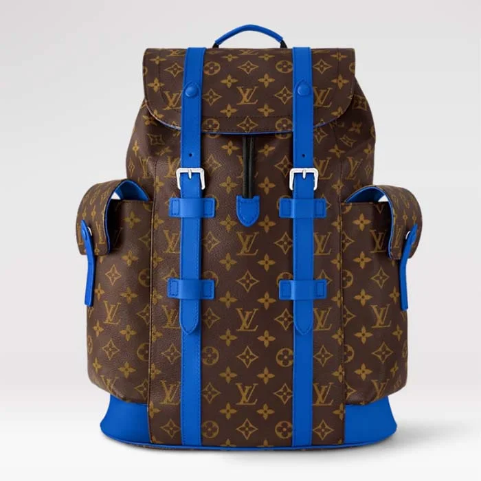 Ladies Louis Vuitton Petite Malle bags in a pastel color for a soft lookLouis Vuitton LV Unisex Christopher MM Backpack Blue Monogram Macassar Coated Canvas Cowhide Leather