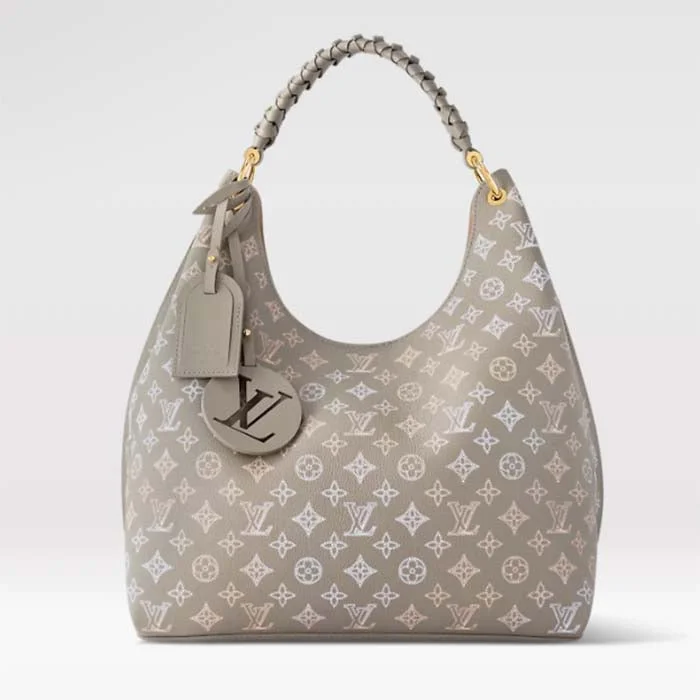 Ladies Louis Vuitton shoulder bags with a wide - width strap for comfortLouis Vuitton LV Women Carmel Hobo Bag Gray Mahina Perforated Calfskin Leather