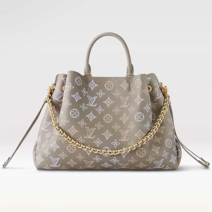 Louis Vuitton handbags with a beaded trim for a touch of glamourLouis Vuitton LV Unisex Bella Tote Gray Mahina Perforated Calfskin Leather