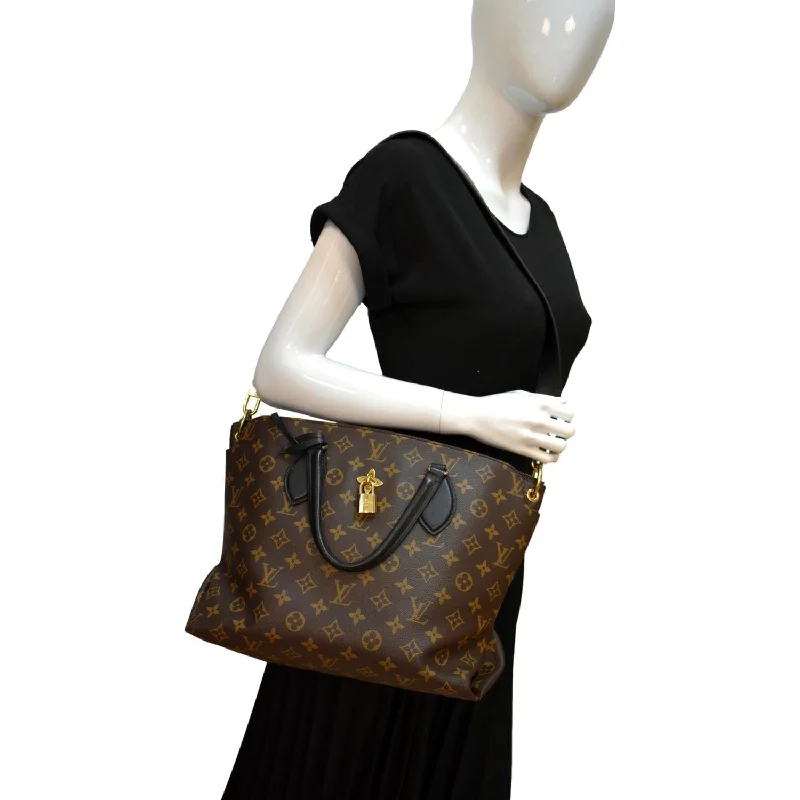 Ladies Louis Vuitton shoulder bags with a wide - width strap for comfortLOUIS VUITTON Flower Zipped MM Monogram Canvas Tote Bag Noir