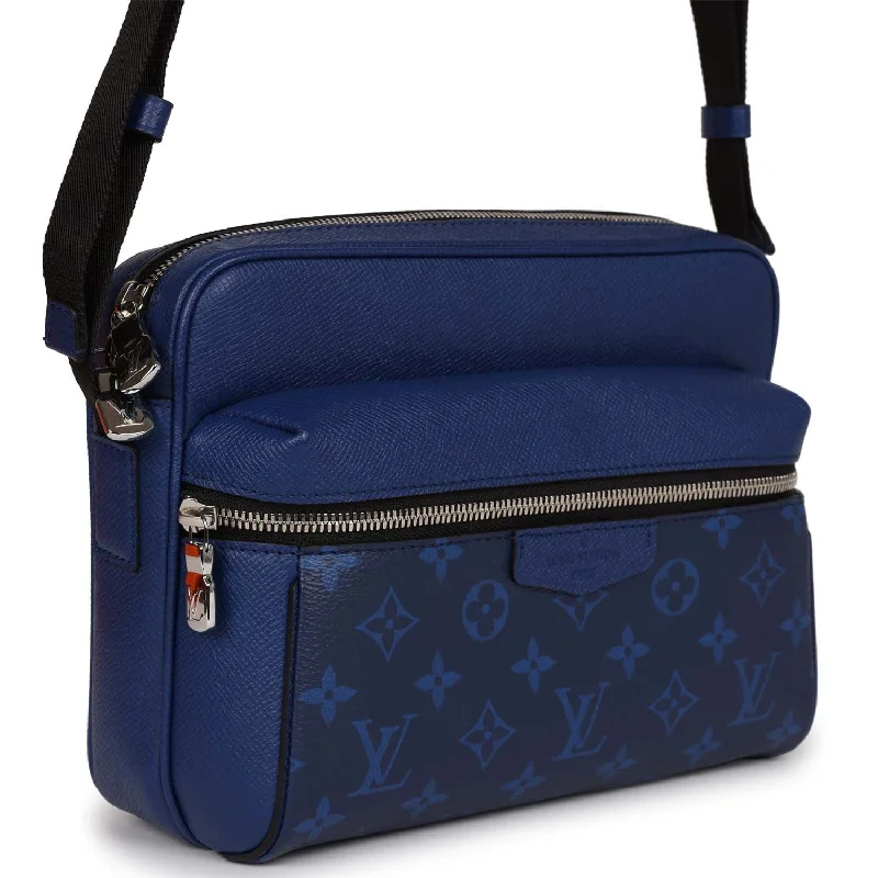 Ladies Louis Vuitton Petite Malle bags with a star - shaped charm for cutenessLouis Vuitton Outdoor Messenger Blue Taiga Monogram Silver Hardware