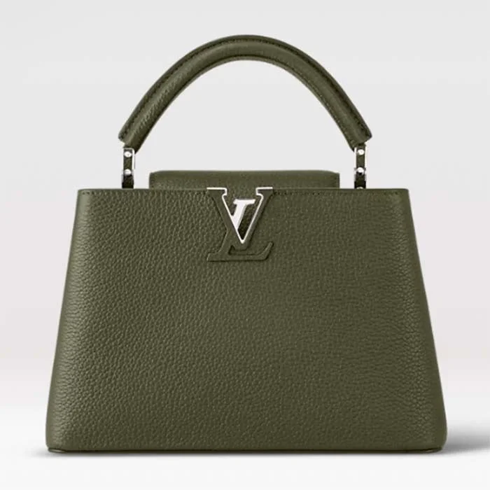 Ladies Louis Vuitton shoulder bags with a single - handle silhouetteLouis Vuitton LV Women Capucines BB Handbag Kaki Dark Green Taurillon Cowhide Leather