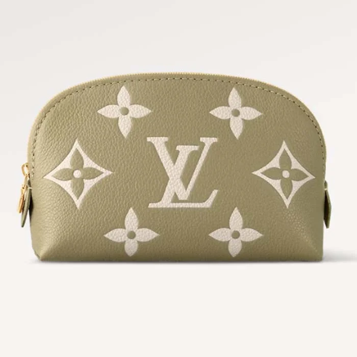 Ladies Louis Vuitton Capucines bags with gold - toned hardwareLouis Vuitton Unisex Pochette Cosmétique PM Kaki Fango Cream Monogram Empreinte Embossed Leather