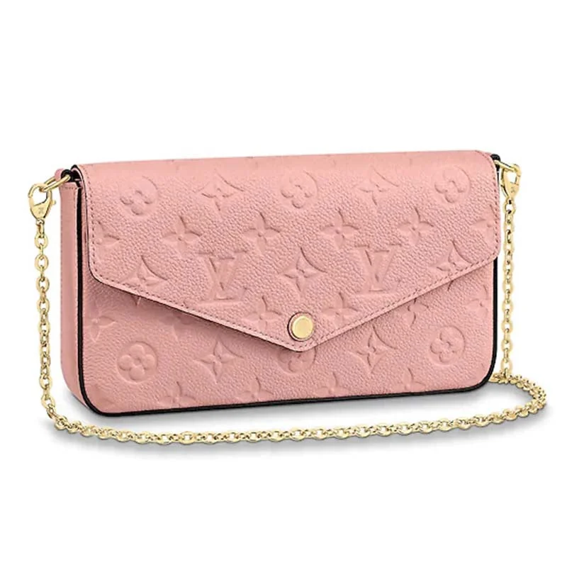 Ladies Louis Vuitton Petite Malle bags in a pastel color for a soft lookLouis Vuitton LV Women Félicie Pochette Monogram Empreinte Leather