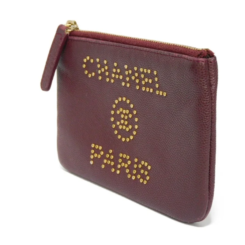 Chanel Handbag with Adjustable Strap for ComfortCHANEL Coin Case Deauville Mini Pouch Caviar Skin 28th Series Logo Studs Burgundy AP0793 Men's Women's Wallet