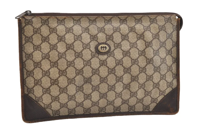 Gucci Marmont bags for women with quilted leather exteriorsAuthentic GUCCI Vintage Clutch Hand Bag Purse GG PVC Leather Brown 3788J