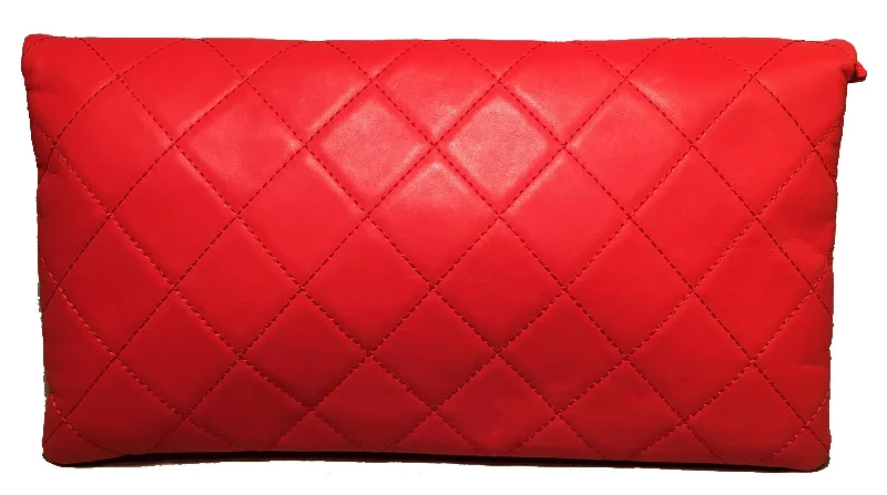 Chanel All - Match Handbag for Versatile StylingChanel Red Quilted Leather CC Fold Over Clutch