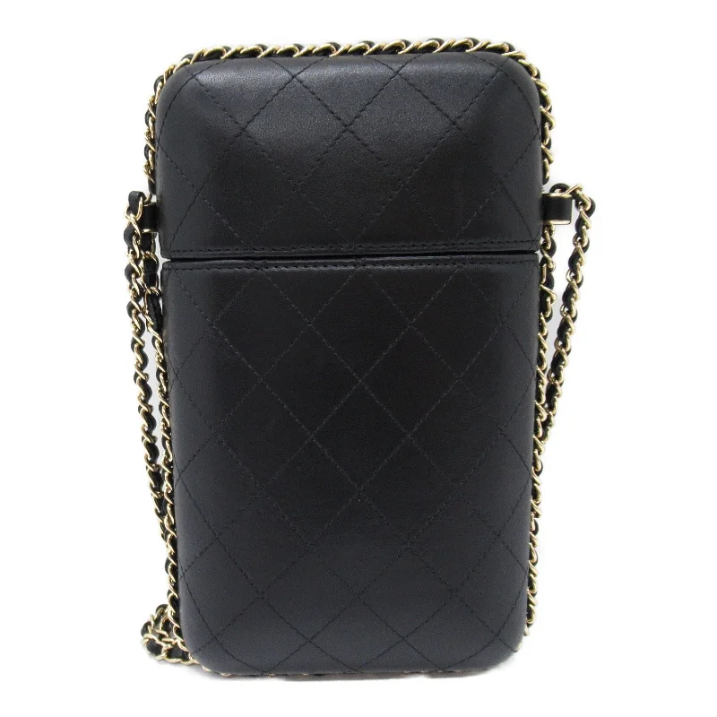 Chanel Quilted Leather Shoulder Bag for FashionistasCHANEL Chain Pochette Chain Bag Chain Bag Ramble S  Black Box