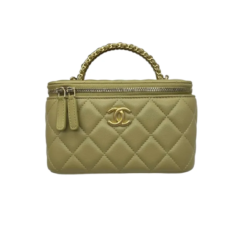 Chanel Lightweight Handbag for Daily ErrandsLambskin Small Chain Top Handle Vanity Case Avocado Green GHW