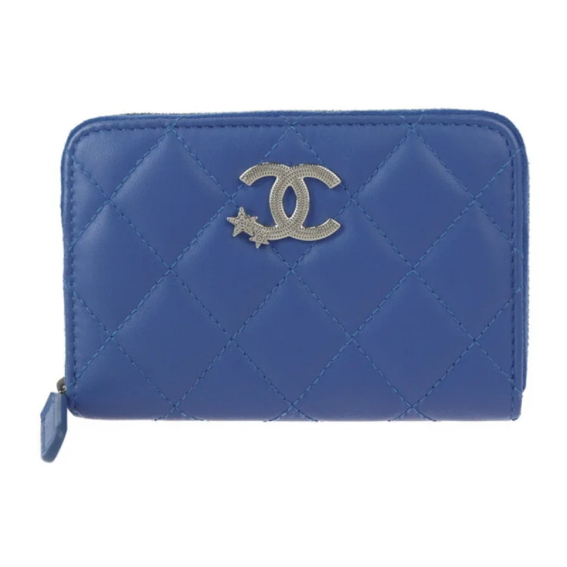 Chanel Classic Flap Bag for Evening PartyCHANEL Chanel Wallet Cocostar Wallet/Coin Case AP3728 Lambskin Blue Round Quilted Coin Purse