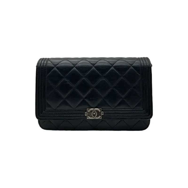 Chanel Colorful Handbag for Spring OutfitsLambskin Quilted Boy Wallet on Chain WOC Black RHW