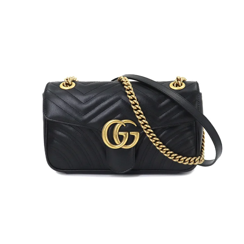 Women Gucci Sylvie bags with a monogram - embossed leatherGucci GG Marmont Quilted Small Shoulder Bag Leather Black 443497