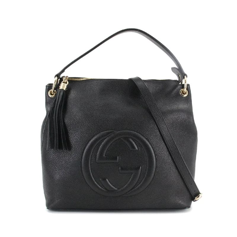 Women Gucci bags with a front - zip pocket for small itemsGucci Soho 2way Shoulder Bag Leather Black 536194 Gold Hardware SOHO