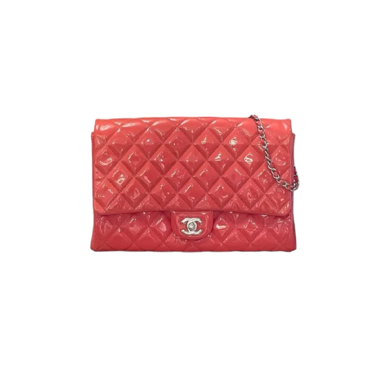 Chanel Colorful Handbag for Spring OutfitsPatent Quilted Clutch with Chain Flap Coral SHW