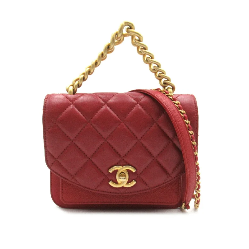 Chanel Medium Tote Bag for Office LadiesCHANEL Chain Shoulder Bag Calfskin (Cowhide) Caviar Skin (Grained Calfskin) Women's Red