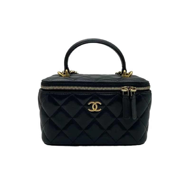 Chanel Luxury Handbag for High - End EventsLambskin Small Top Handle Vanity Case with Chain Black GHW