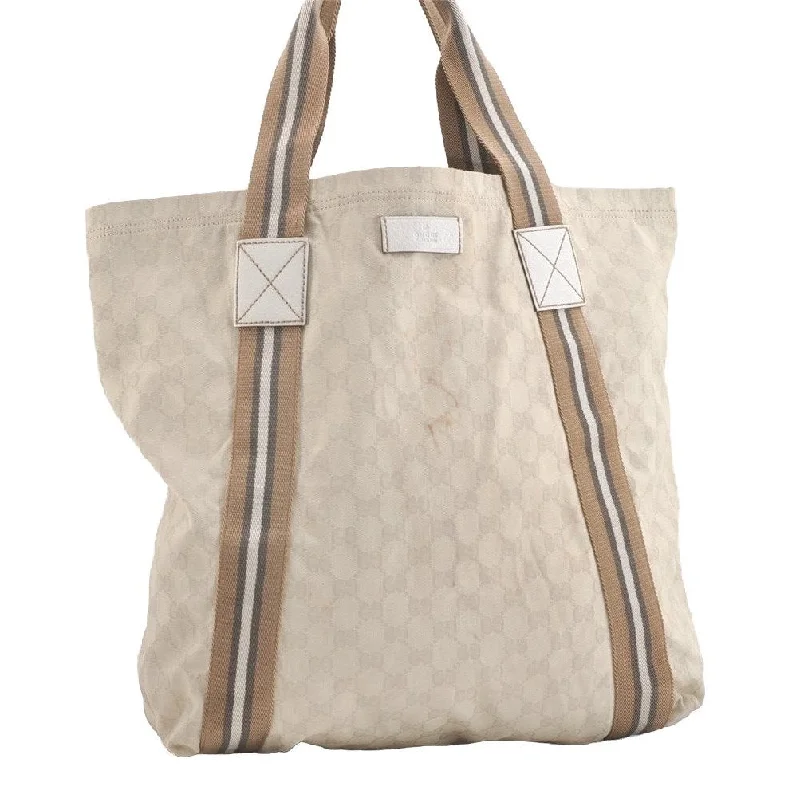 Women Gucci Sylvie bags with a detachable ribbon detailAuthentic GUCCI Vintage Shoulder Tote Bag GG Canvas Leather 189669 White 3970J