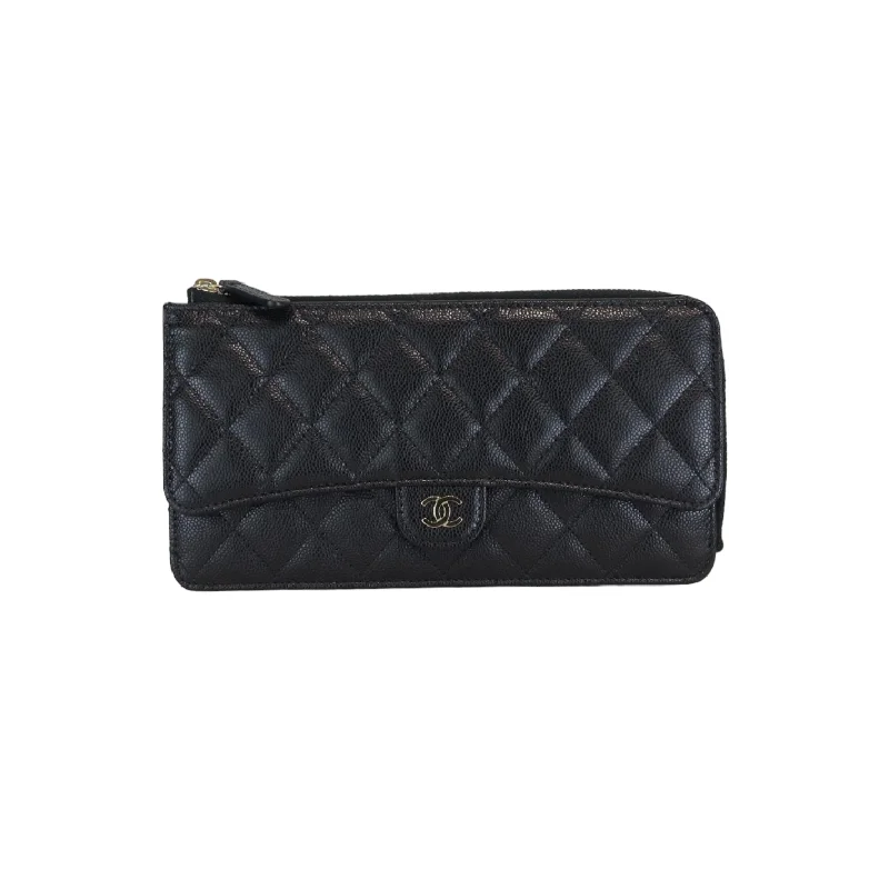 Chanel Chain Strap Handbag for Everyday UseCaviar Quilted Long Flap Wallet With Top Zipper Black GHW