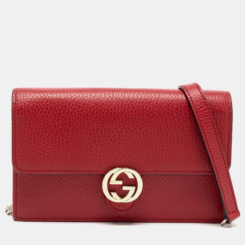 Ladies Gucci Dionysus bags with a chain - link shoulder strapGucci Red Leather Interlocking G Flap Chain Clutch