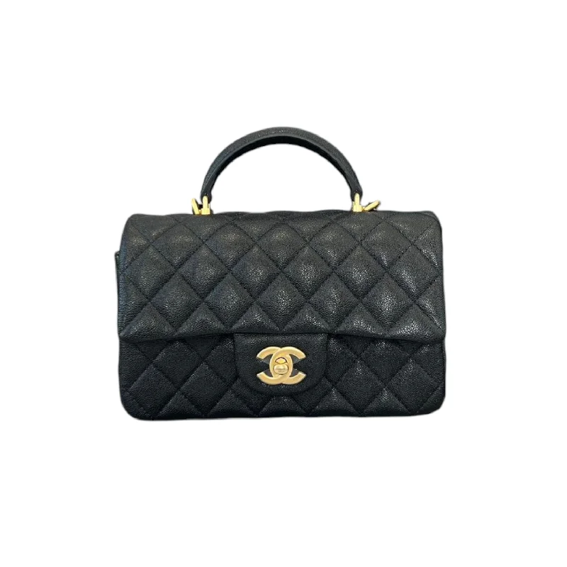 Chanel Chain Strap Handbag for Everyday UseCaviar Quilted Mini Top Handle Rectangular Caviar Black GHW